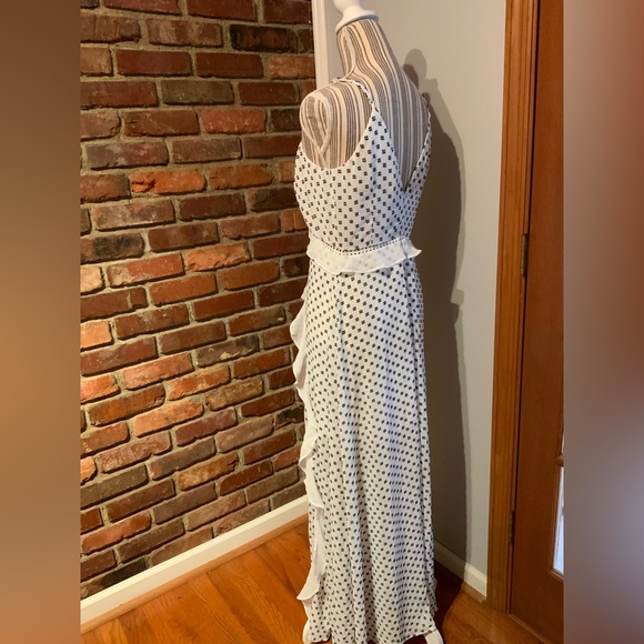 Stunning Details White Black Swiss Dot Maxi Dress Ruffles Panels Crochet S M L - Picture 3 of 16